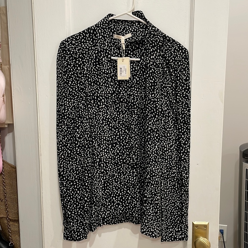 Maje black & white shirt with pussy bow